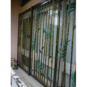 wrought iron sliding door with bamboo design