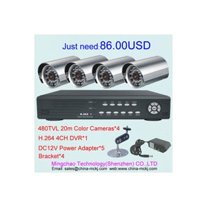 4pcs Color Cameras and 1pcs H.264 4CH DVR