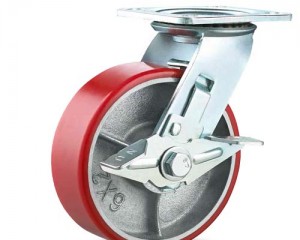 4"5"6"8"heavy duty doubal ball bearing iron core PU swivel caster图3